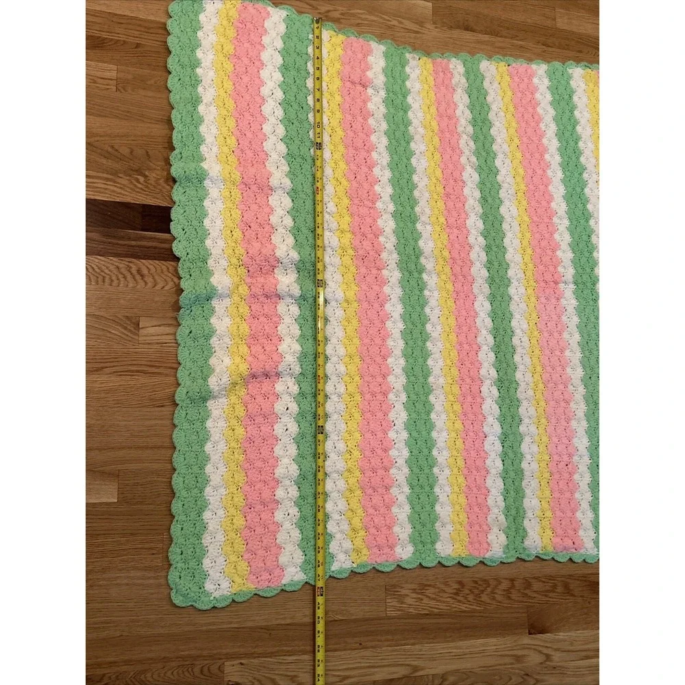 Crochet Handmade Baby Blanket Afghan Pastel Color Stripes 47